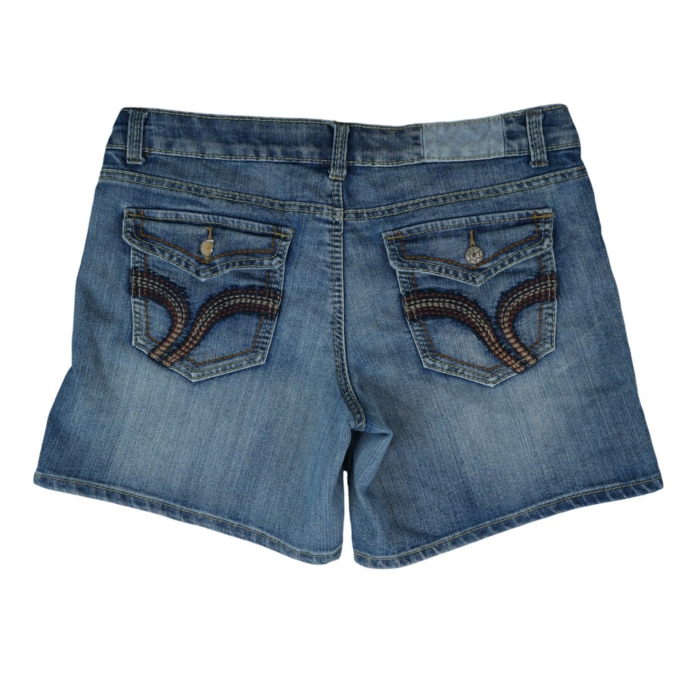Vanilla Star Denim Shorts Women 17 (36x7) Blue Distressed Embroidered Y2K Boho